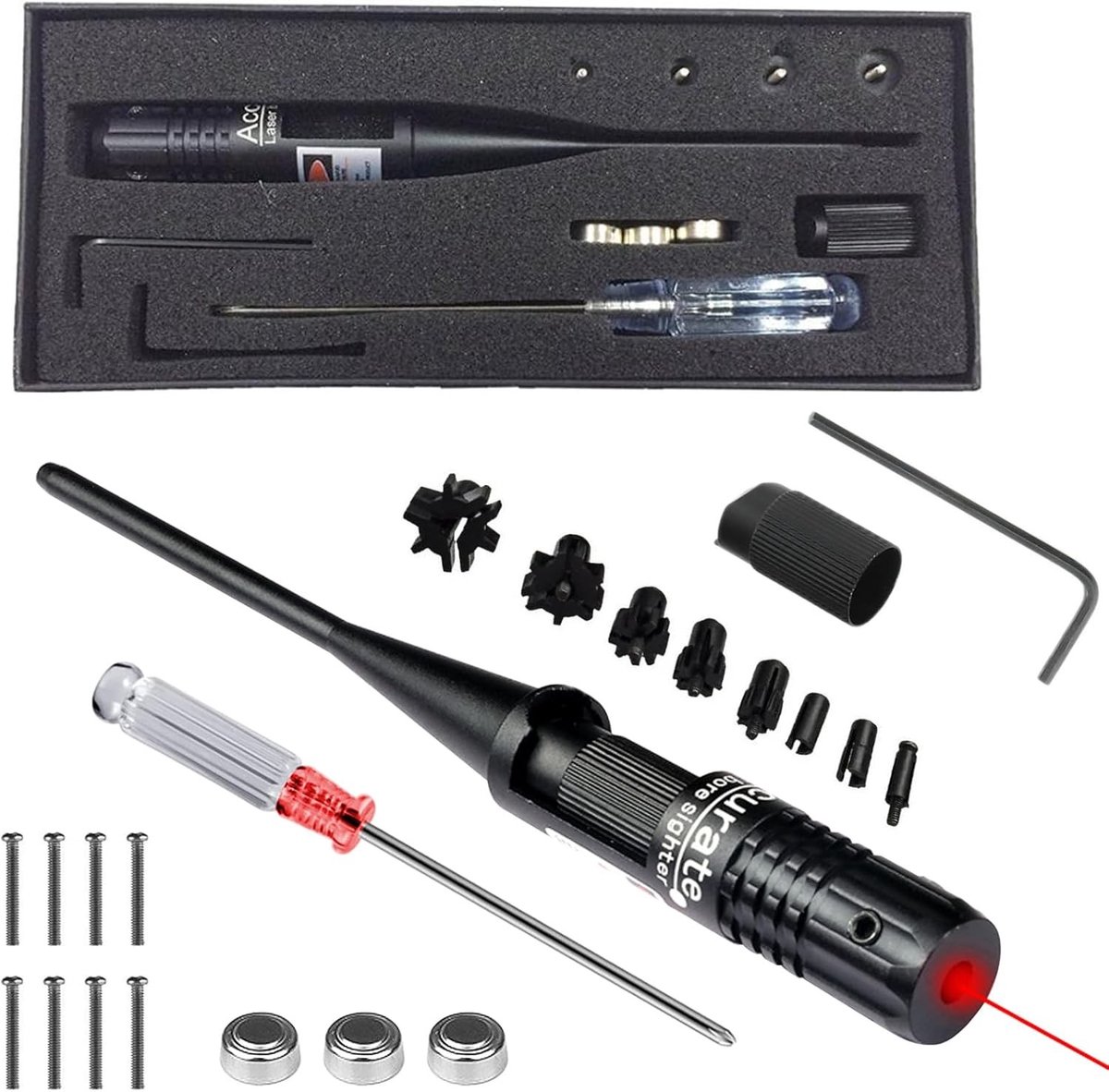 Bohrvisier Kit voor .22 tot .50 Kaliber met Draagtas, Lichtgewicht Boresight van Hoogwaardige Aluminium Legering voor Nauwkeurige Horizontale Kalibratie met Rode Laser