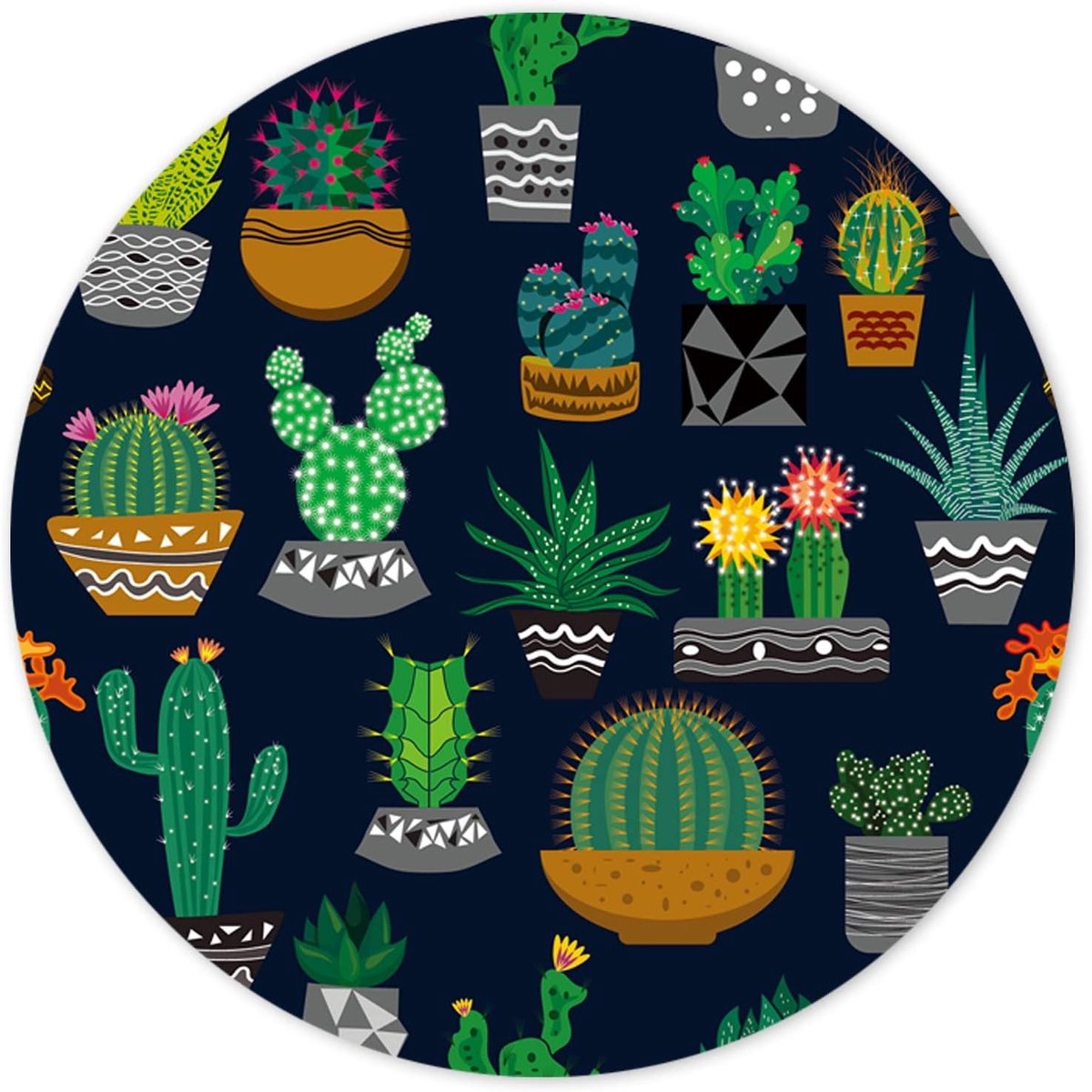 Ronde Muismat met Gestikt Randje, Waterdicht en Antislip, Ideaal voor Laptop en Computer, Schattig Cactus Ontwerp voor Kantoor en Desk Accessories