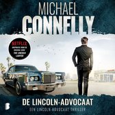 Couverture du livre "DE LINCOLN-ADVOCAAT" par Michael Connelly, avec une voiture Lincoln et un homme en costume.