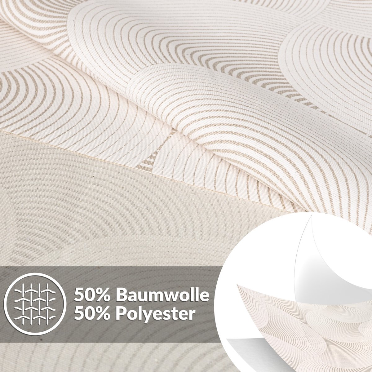 ANRO Tafelkleed Grijze cirkels Beige Ovaal 220x140cm Met sierband Afwasbaar Waterafstotend