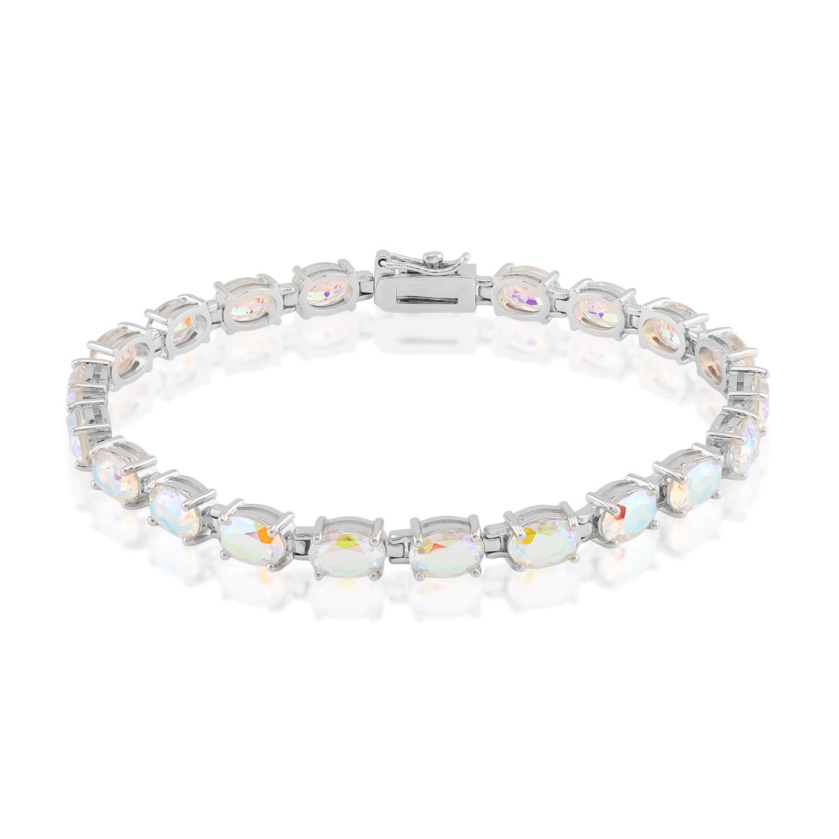 Cavill - 925 Sterling Zilveren Armband - Gerhodineerd - 20x Ovale Maanlichtkwarts 12,15 ct - Elegant Braziliaanse Edelsteen - Stijlvol & Duurzaam