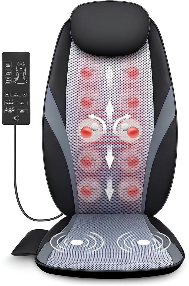 SP® Massagestoel - Massagekussen - Rugmassage voor Thuis - Zwart - 41cm x 36cm x 66cm