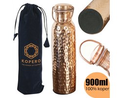 Kopero Premium Gehamerde Koperen Waterfles 900ml met Draagzak