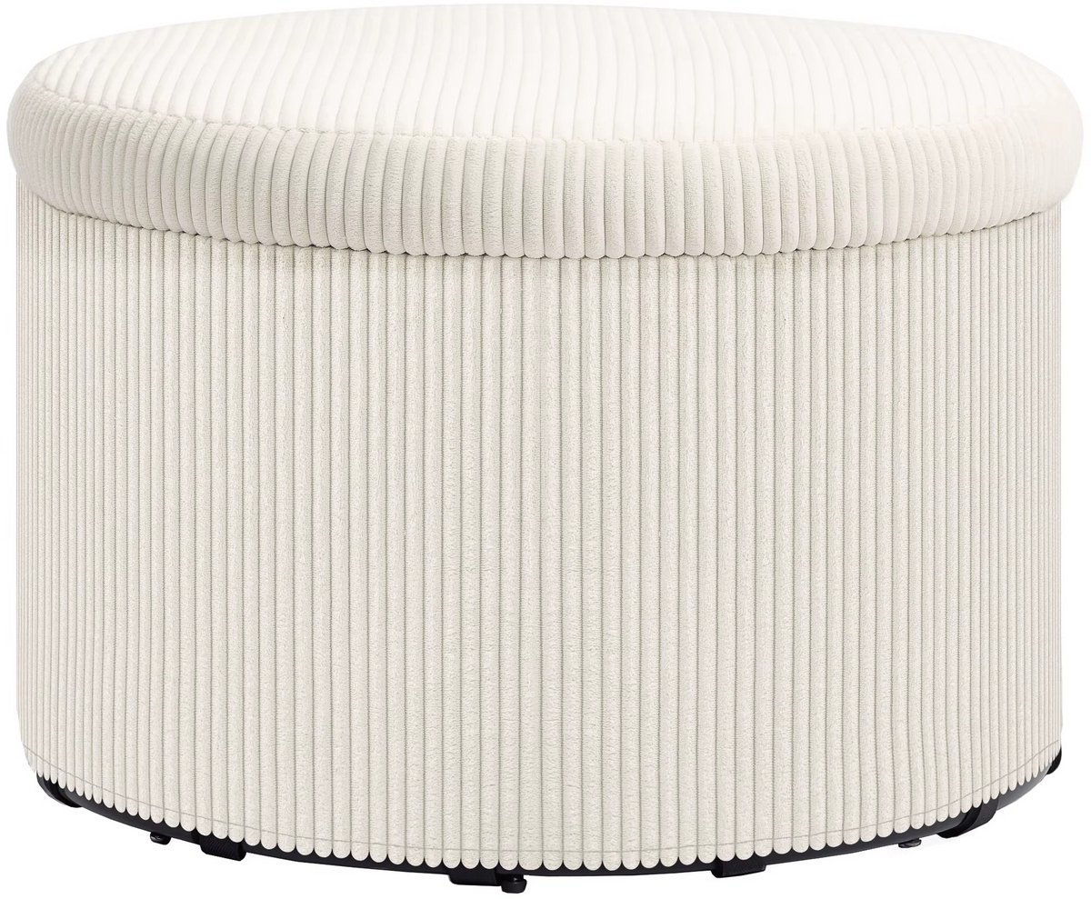 JOYNEXTBUY - Opbergpoef Rond - Fluwelen Poef met Opbergruimte - Geribbelde Voetenbank voor Woonkamer, Slaapkamer en Hal - Beige
