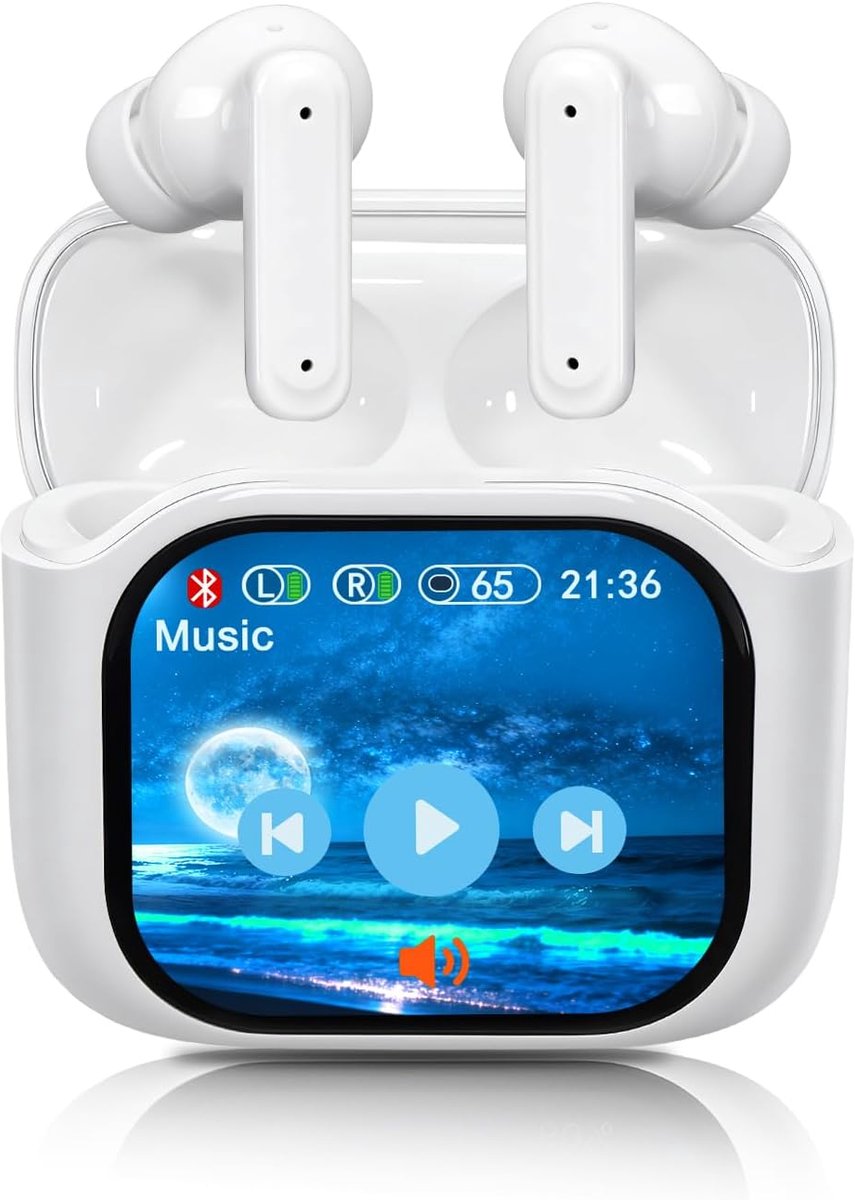 Thijox - Bluetooth-hoofdtelefoon in-ear met ANC ruisonderdrukking, touchscreen, Bluetooth 5.4, hifi-stereo, draadloze oortelefoon, wit