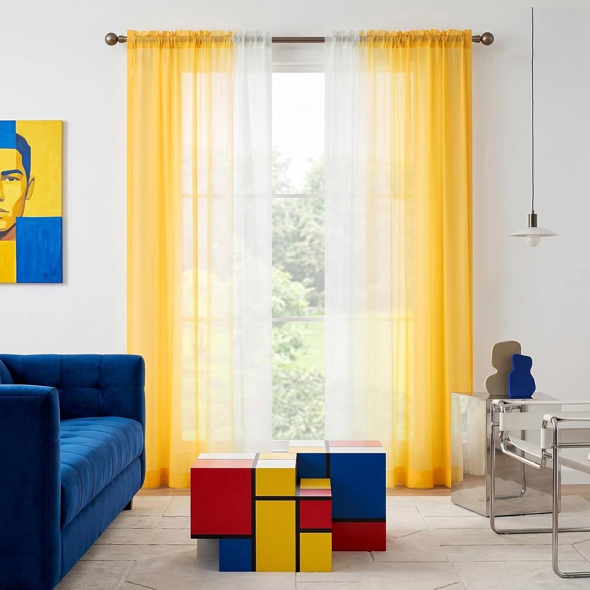 SnelShoppen - Melodieux Gordijnen met Plooiband Ombre Transparante Gordijnen Set van 2, 260x140cm Geel, Perfect voor Woonkamer, Eenvoudig Op te Hangen
