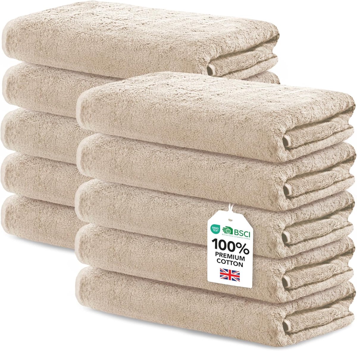 SnelShoppen - Set van 10 Beige Handdoeken 30x50 cm - 100% Katoen - Ultra Absorberend - Ideaal voor Keuken, Badkamer en Gasten - OEKO-TEX Gecertificeer