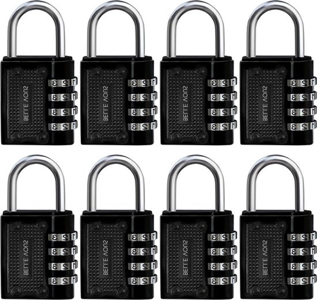 Veilig Combinatie Hangslot - Hangslot 8 Pak - Waterdicht - Zwart - Gym & School Locker - Zware Kwaliteit Hangslot voor Lockers en Hekwerk.