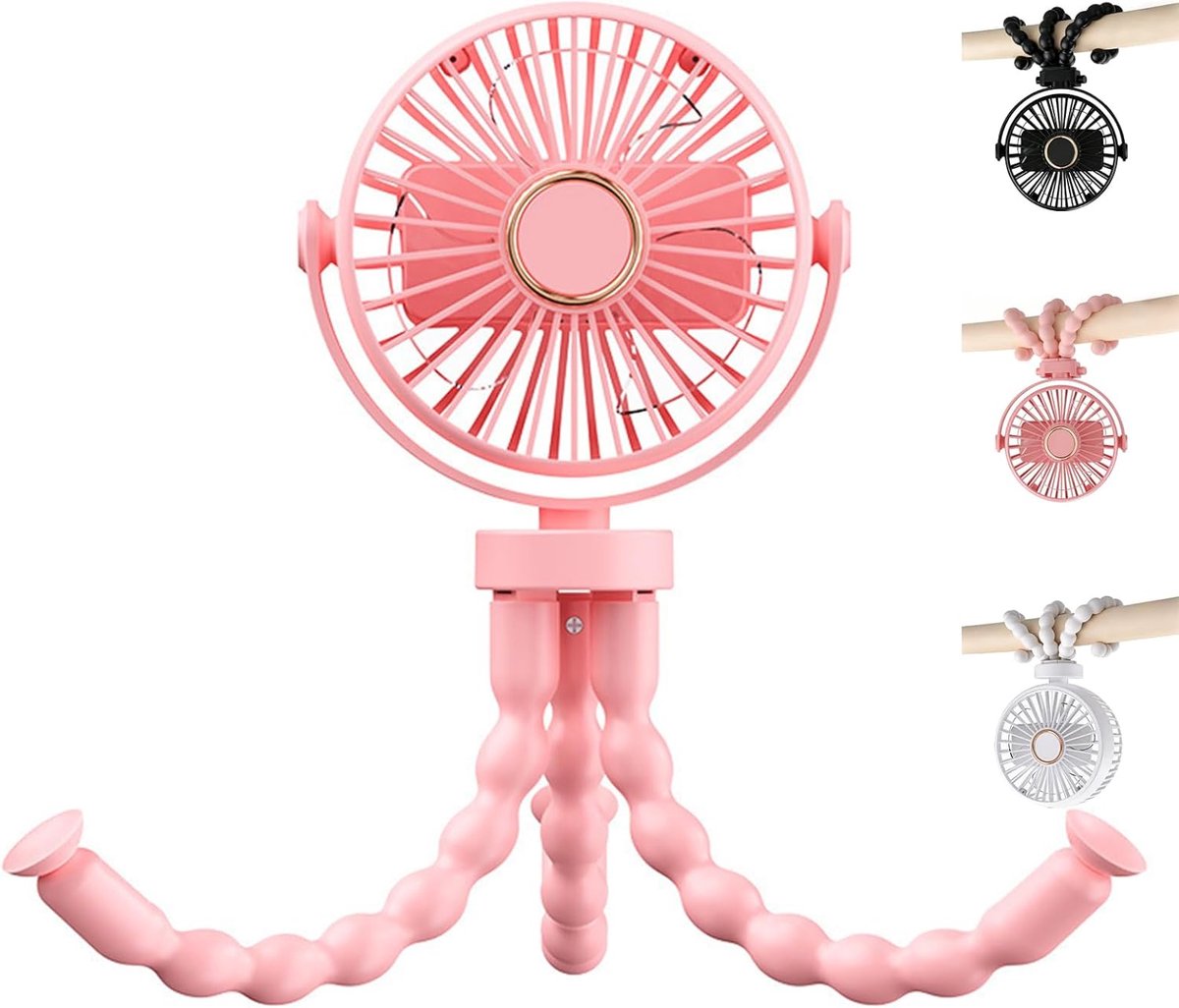 Thijox - USB Draagbare Multi-Scène Ventilator met Zuignap en Ophangfunctie - Flexibele Mini Ventilator met 3 Snelheden en 360° Rotatie voor Kinderwage