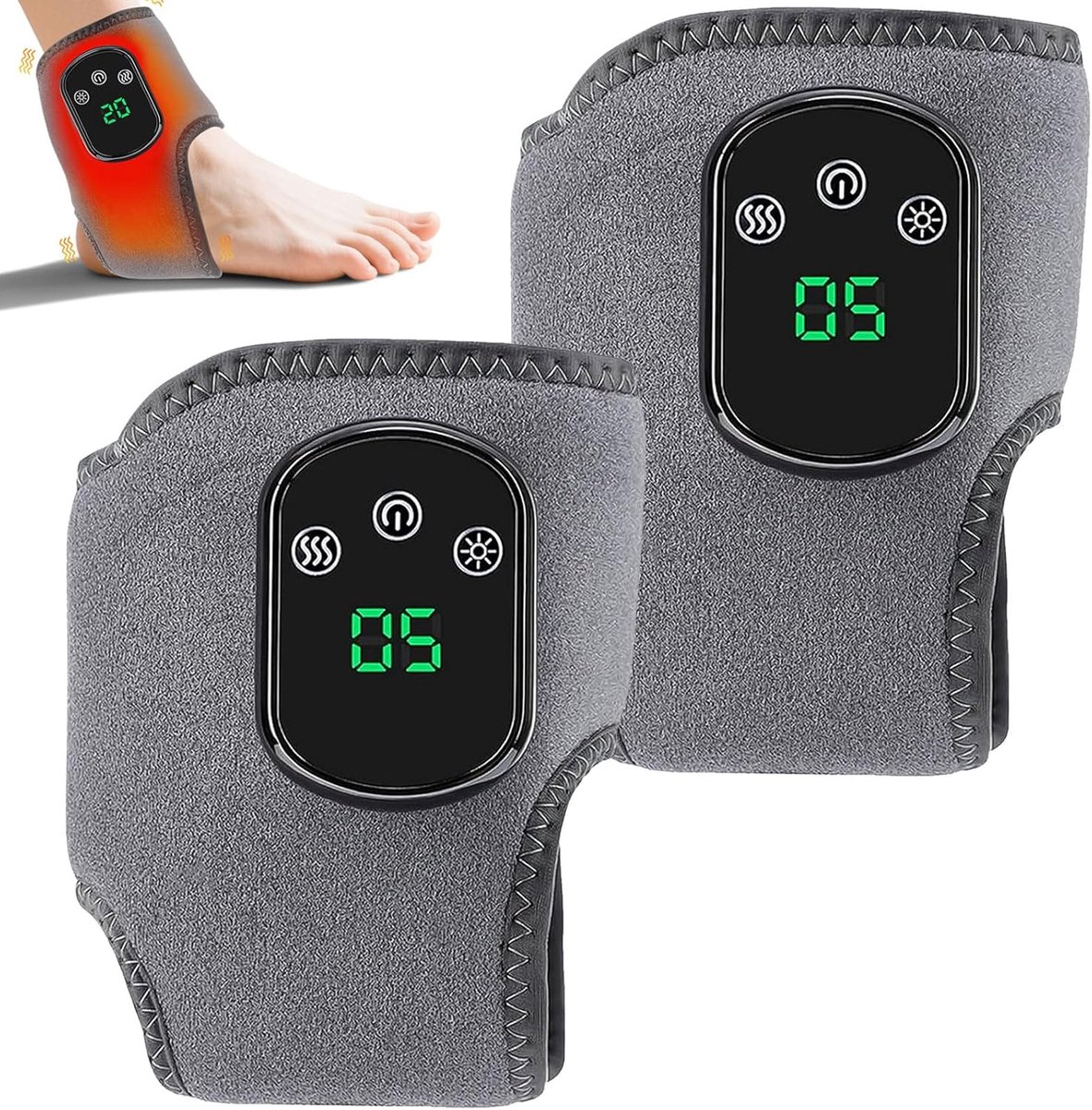 Thijox - 2 Stuks Voetmassageapparaat, Elektrisch Voetmassager 3-in-1 met 5 Warmtestanden, Draadloos Enkelmassageapparaat, Voetwarmer voor Thuis, Kanto