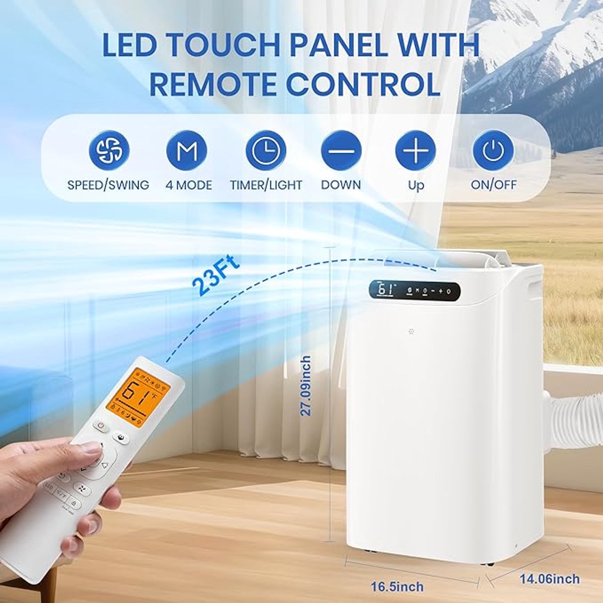 Mobiele airco 14000 BTU stille airconditioner met ontvochtiger slaapstand afstandsbediening 65 m² – foto 6