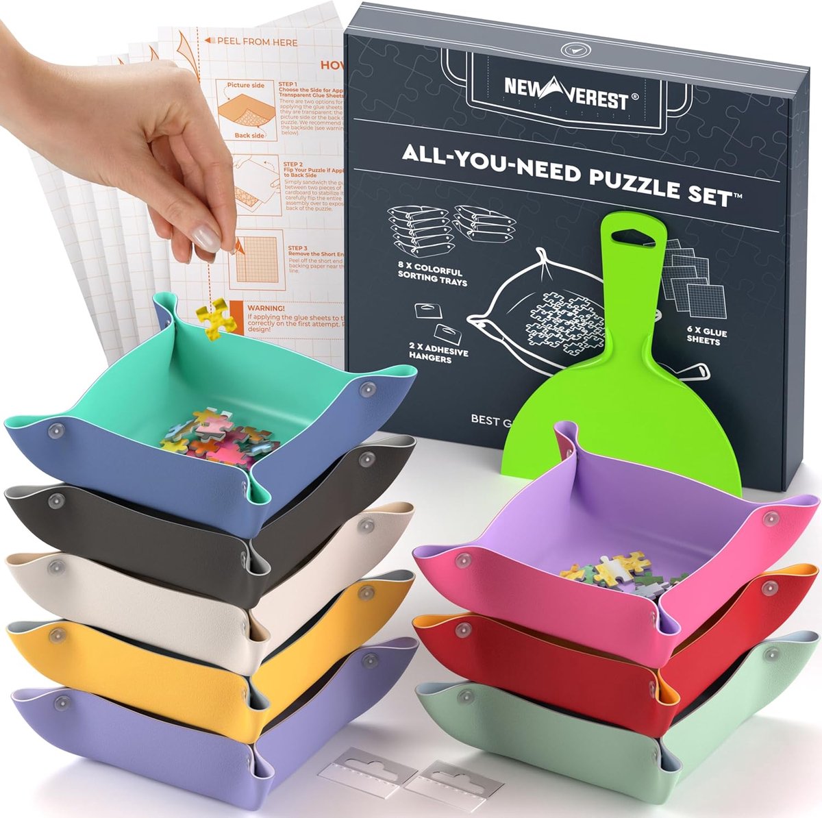 SnelShoppen - Alles-in-één Puzzelset met 8 Sorteringsschalen, 6 Besparingsvellen, Grote Schraper en 2 Zelfklevende Hangers - Perfect voor Puzzelliefhe