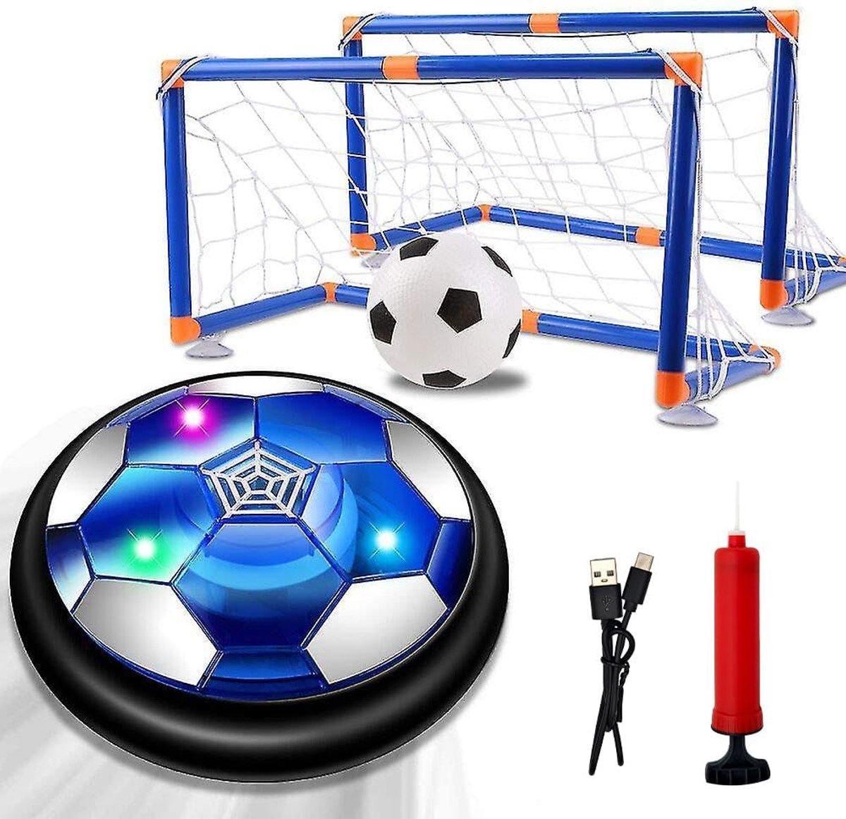 SnelShoppen - NIWWIN Air Power Football Hover Ball met LED Verlichting, Oplaadbaar Speelgoed voor Kinderen 3-12 Jaar, Inclusief Net voor Voetbalsimula