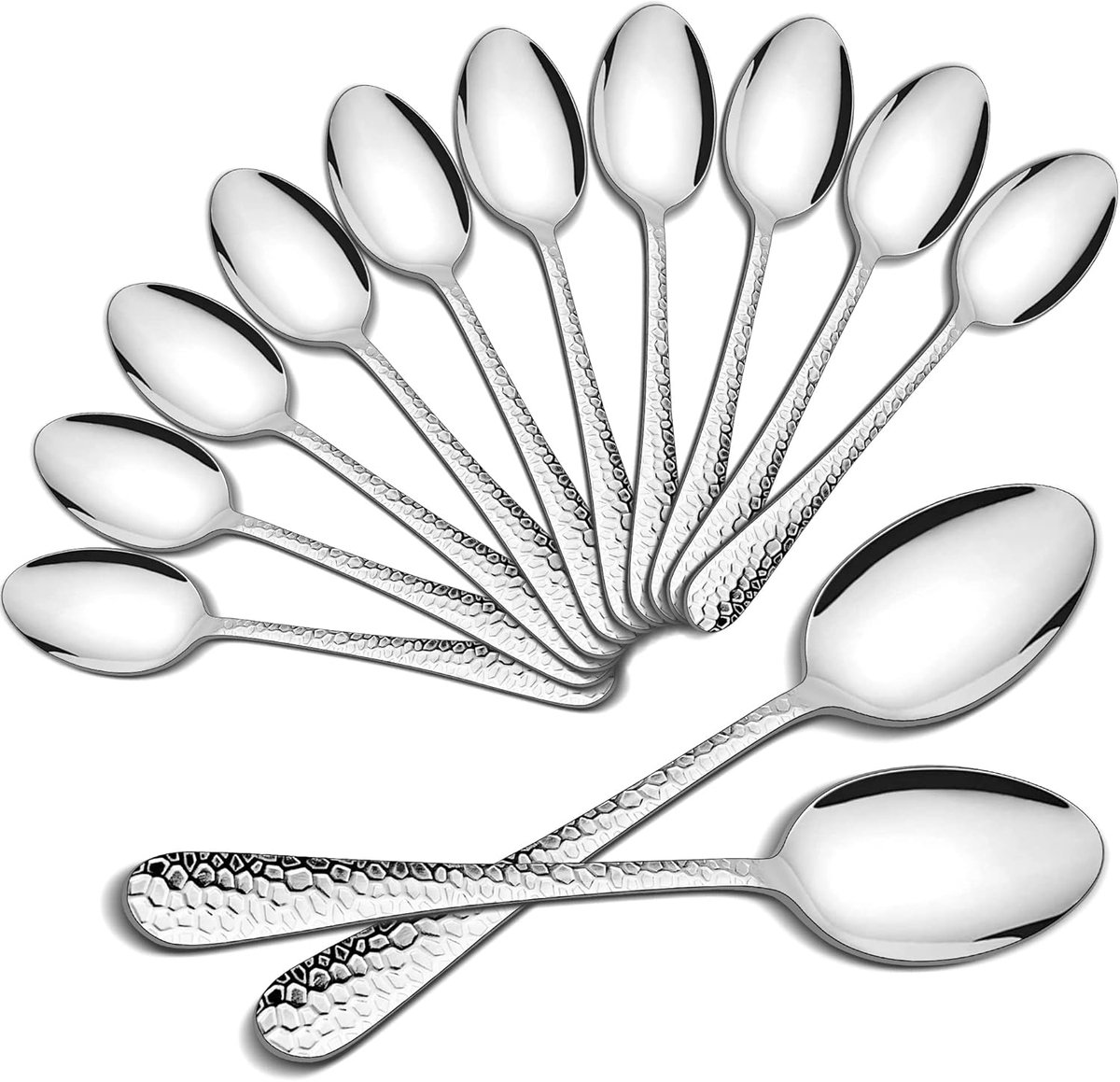 Thijox - 12 Eetlepels Roestvrij Staal - Soeplepels en Tafellepels 20 cm - Gehamerde Hoogglans Lepelset - Vaatwasmachinebestendig - Elegante Lepels voo