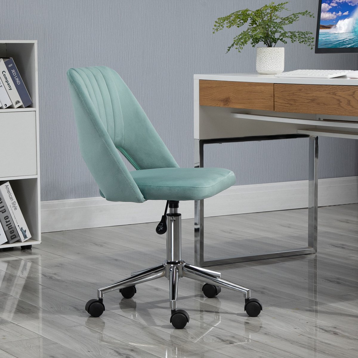 STILVORA Bureaustoel 49 x 60 x 79-91 cm - In Hoogte Verstelbaar En Draaibaar Zonder Armleuningen - Voor Thuiswerkplek - Polyester Groen