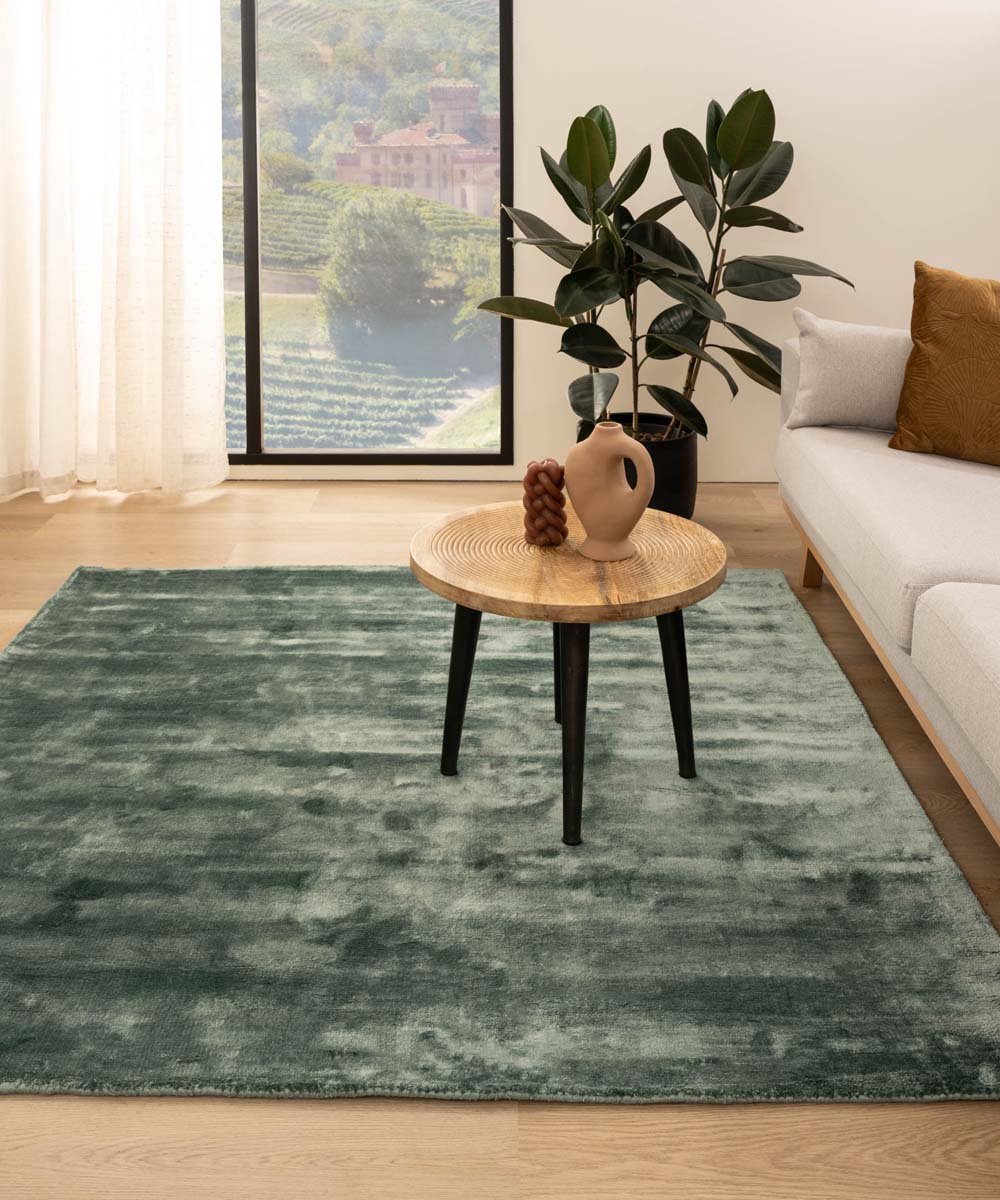 Viscose vloerkleed vierkant - Pearl azuurblauw 160x160