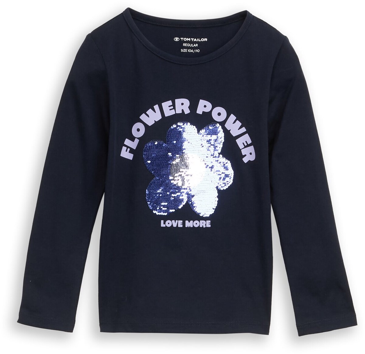 Tom Tailor - T-shirt met lange mouwen en omkeerbare pailletten - Maat 116/122 - sky captain blue