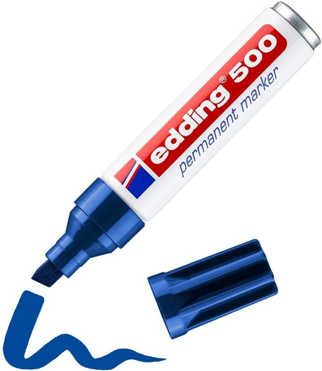 SnelShoppen - Permanente marker blauw - Beitelpunt 2-7 mm - Watervast, sneldrogend en wrijfvast - Perfect voor karton, kunststof, hout, metaal en glas