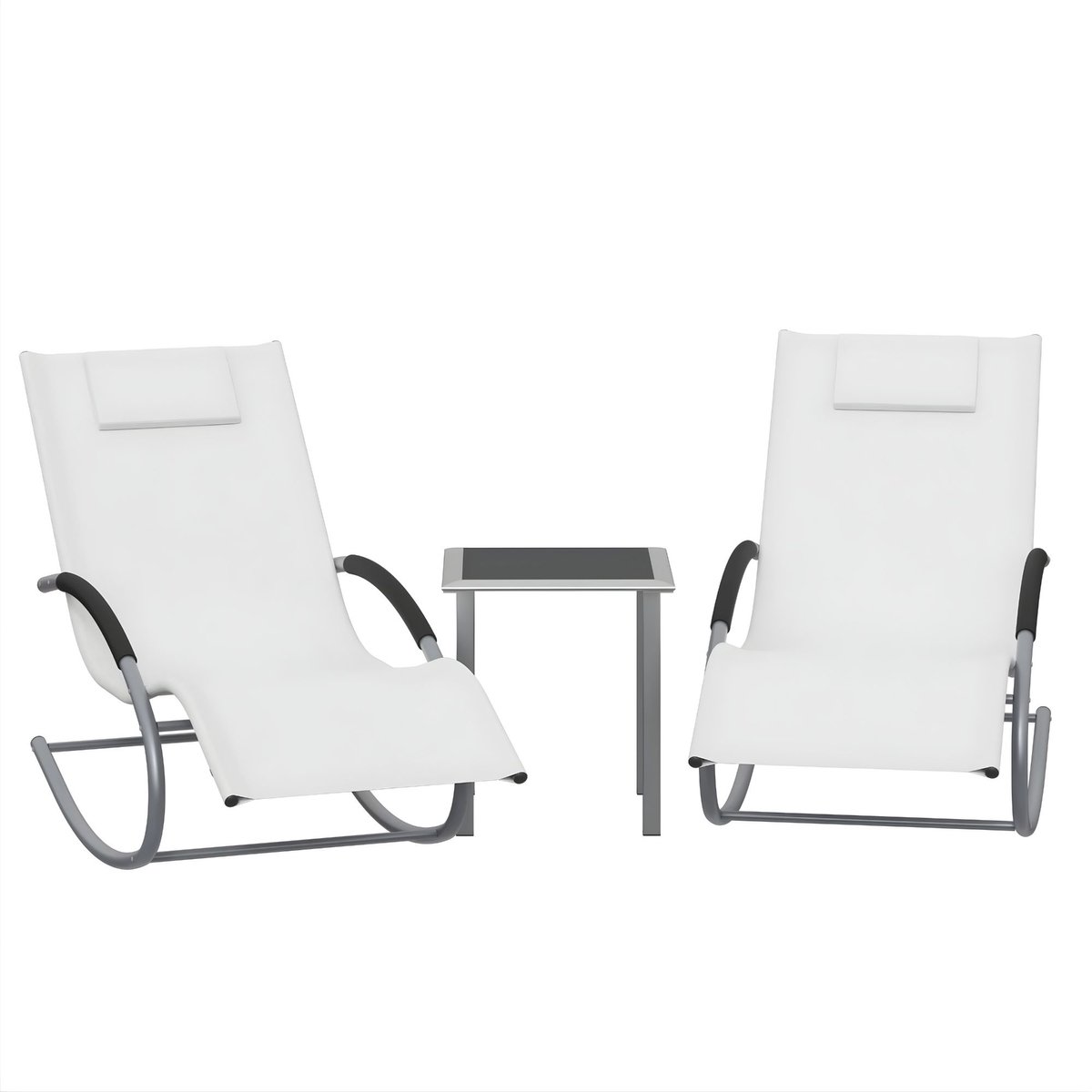 Tuinmeubel Set - 3-Delige Set met 2 Schommelstoelen en Bijzettafel - Wit
