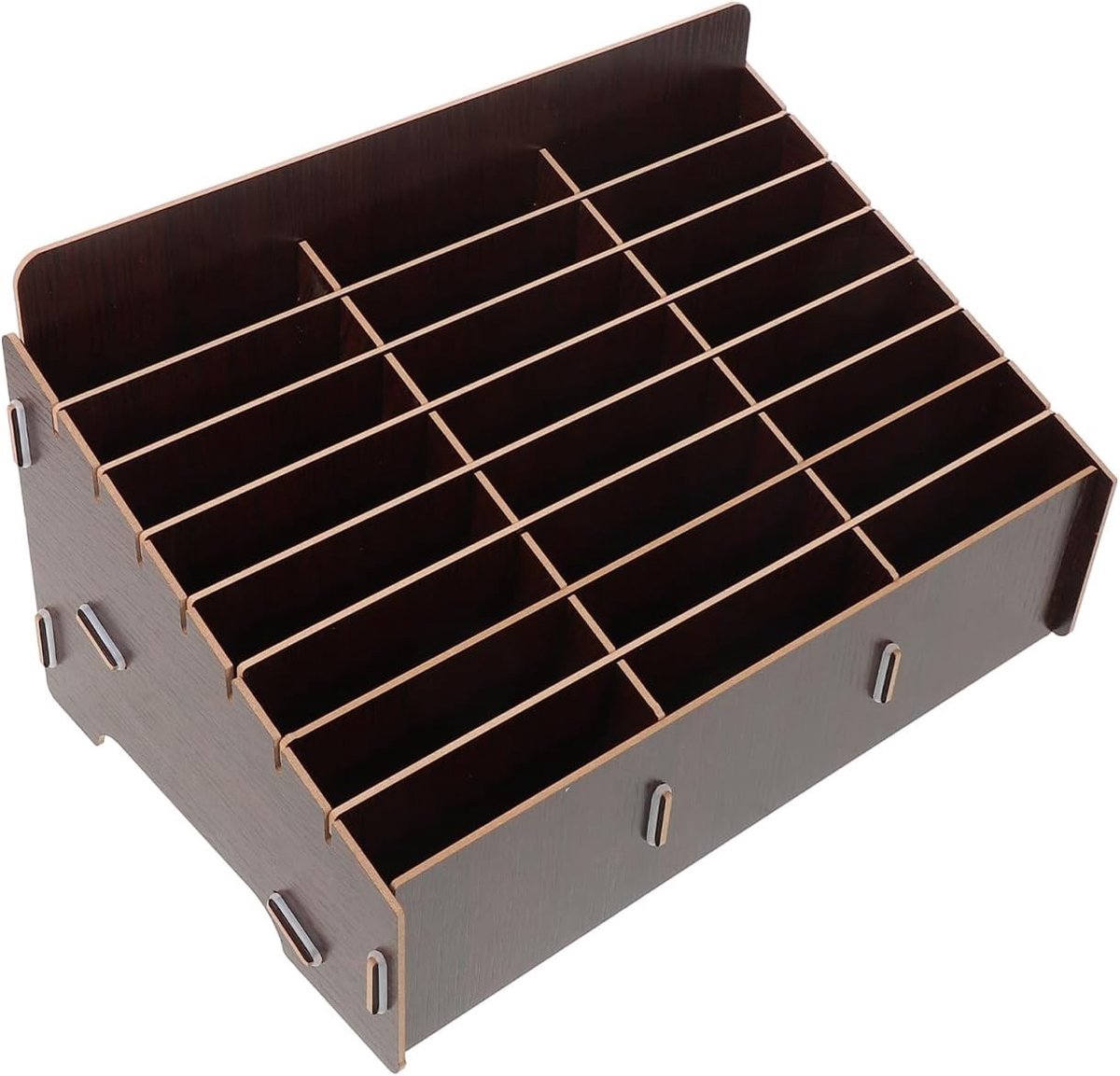 Houten opbergdoos met 24 vakken, multifunctionele desktop telefoonhouder en bureau organizer voor optimale orde en opslag