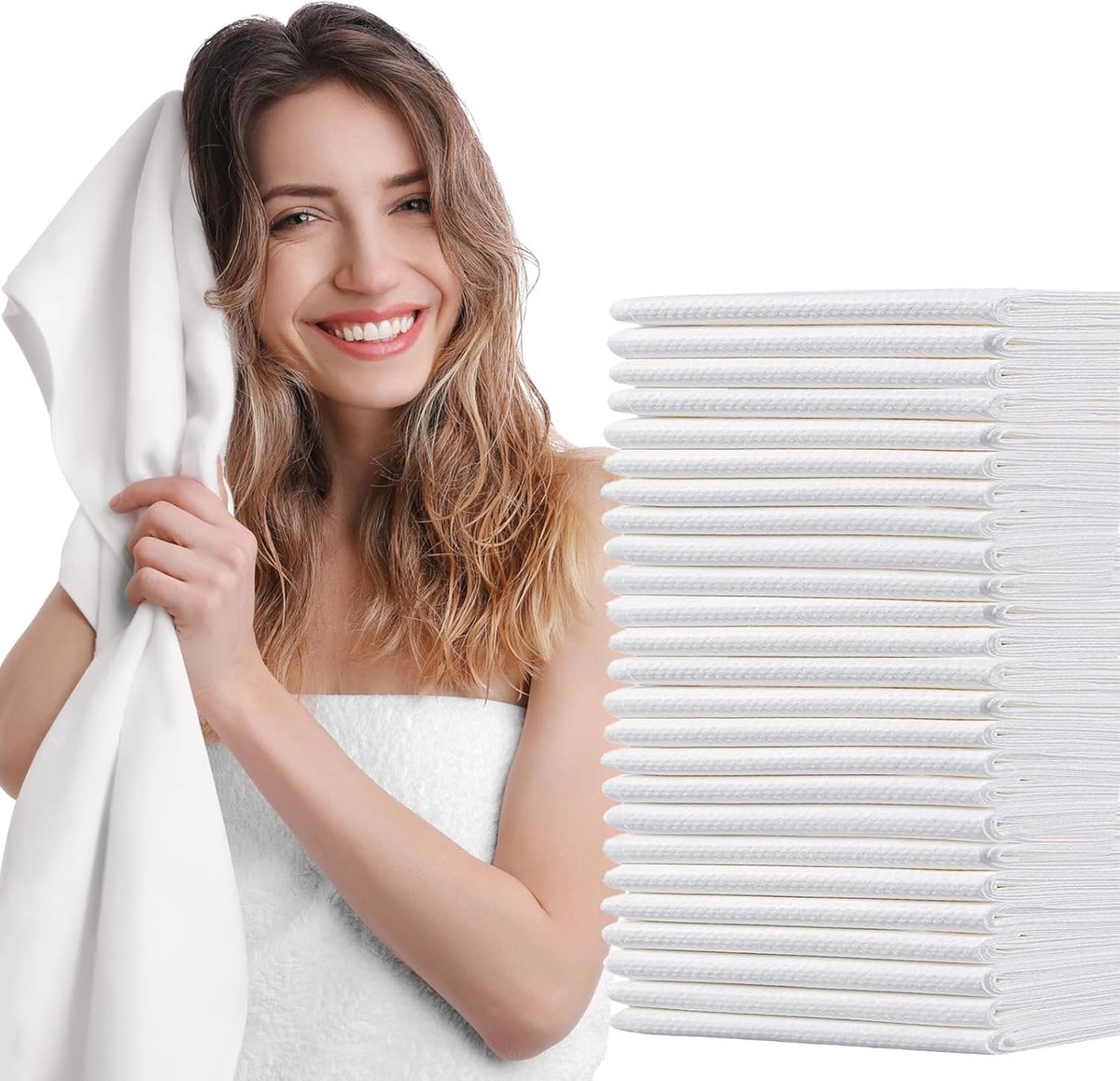 SnelShoppen - Pack van 50 Wegwerp Handdoeken 40 x 80 cm, 70 g/m², Ideaal voor Salon, Spa, Feest, Camping, Keuken, Hoog Absorberend, Luxe Witte Kleur