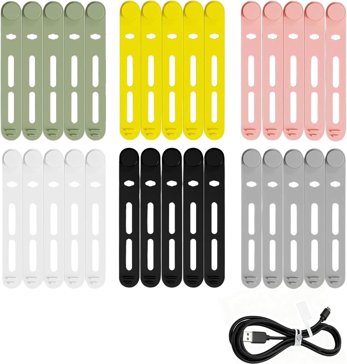 SnelShoppen - 30 Stuks Herbruikbare Siliconen Kabelbinders - Makkelijk Kabelorganiseren in Meerkleurig - 8 cm Verstelbare Koordbinders voor Opladen, A