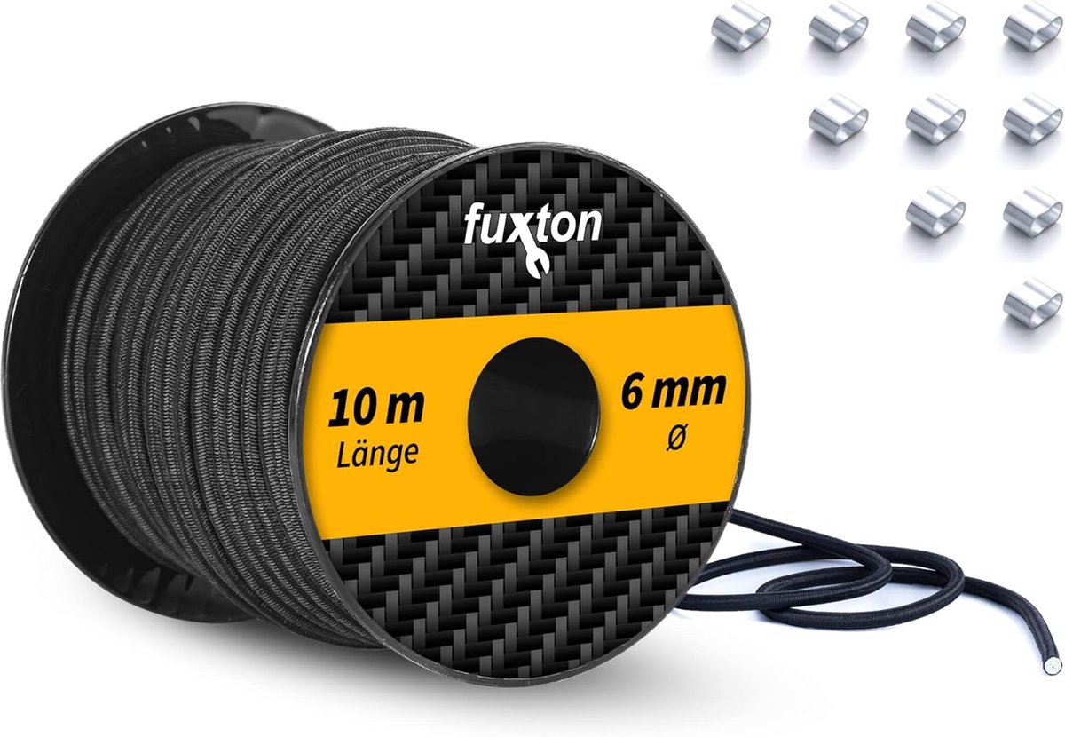 SnelShoppen - Rubber Rope 6 mm 10 m Zwart met 10 Kabelbinders - Elastische Trailerzeil, Verlengingskoord, Tensioner, Voor Camping, Boot, Truck, Tarp