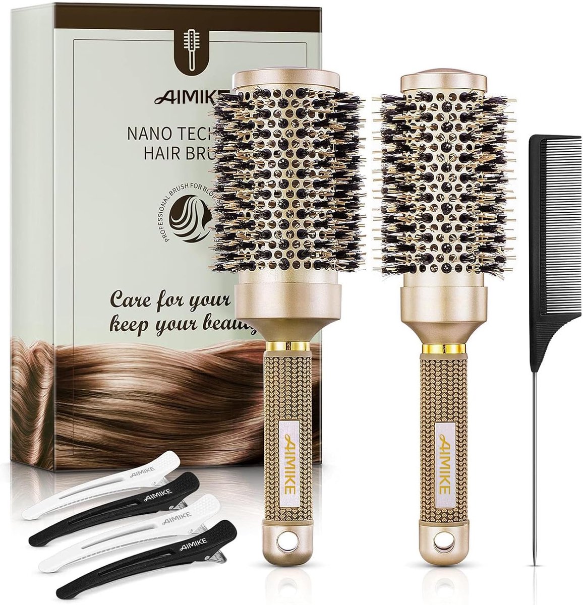 SnelShoppen - Haarborstel Set, Nano Thermische Keramiek & Ionische Technologie, Borstel met Varkenshaar voor Föhnen, Verbeter Textuur, Styling, Krulle