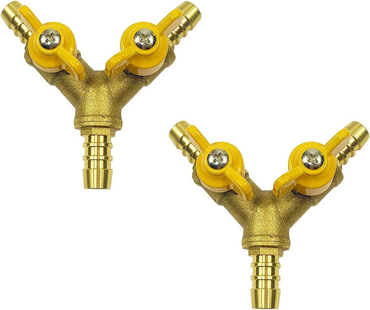 3-weg tuinslangverbinder met kogelklep, 1/2" messing slangkoppeling voor water, gas en olie, ideaal voor tuinirrigatie en industrie - 2 stuks
