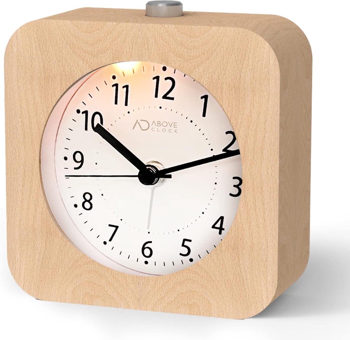 Thijox - Analoge wekker zonder tikken, houten tafelklok met snooze functie, retro design, natuurlijk bruin hout, werkt op 1 AA-batterij, ideaal voor s