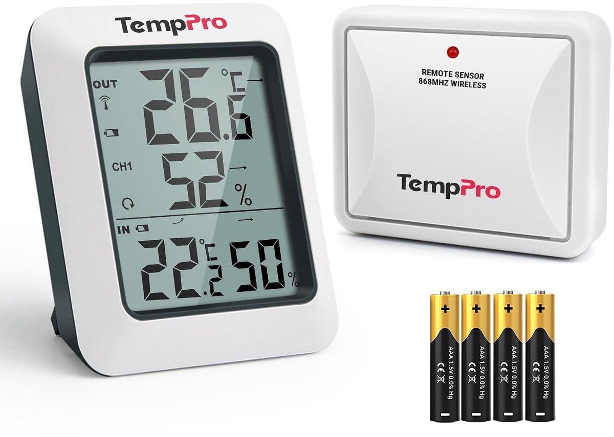 SnelShoppen - Digitale Hygrometer Draadloos Temperatuurmeter Vochtigheidsmeter 200ft/60m Bereik | Weerstation met Min/Max Weergave, Trendweergave, Uit