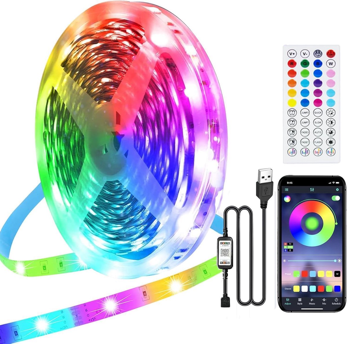 Thijox - 10M LED Strip Verlichting RGB, USB Bluetooth Smart Kleurverandering, Afstandsbediening, Flexibele Muziek Sync LED Strip voor Sfeervolle Woond