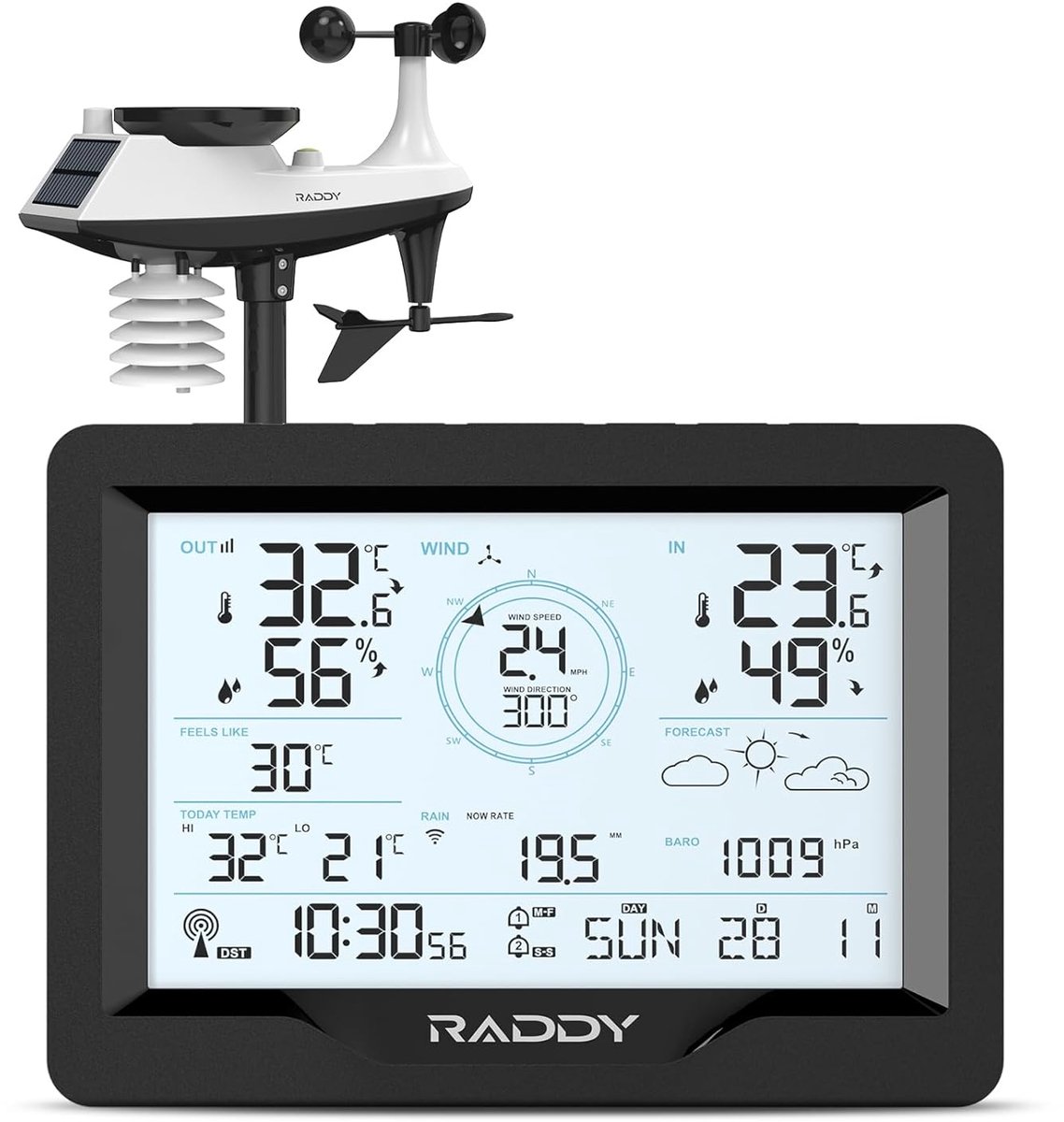SnelShoppen - Weerstation met Buitensensor, 5-in-1 Thermometer, Temperatuur- en Luchtvochtigheidsmonitor, Luchtdrukmeting, DCF Atoomklok, Weersvoorspe
