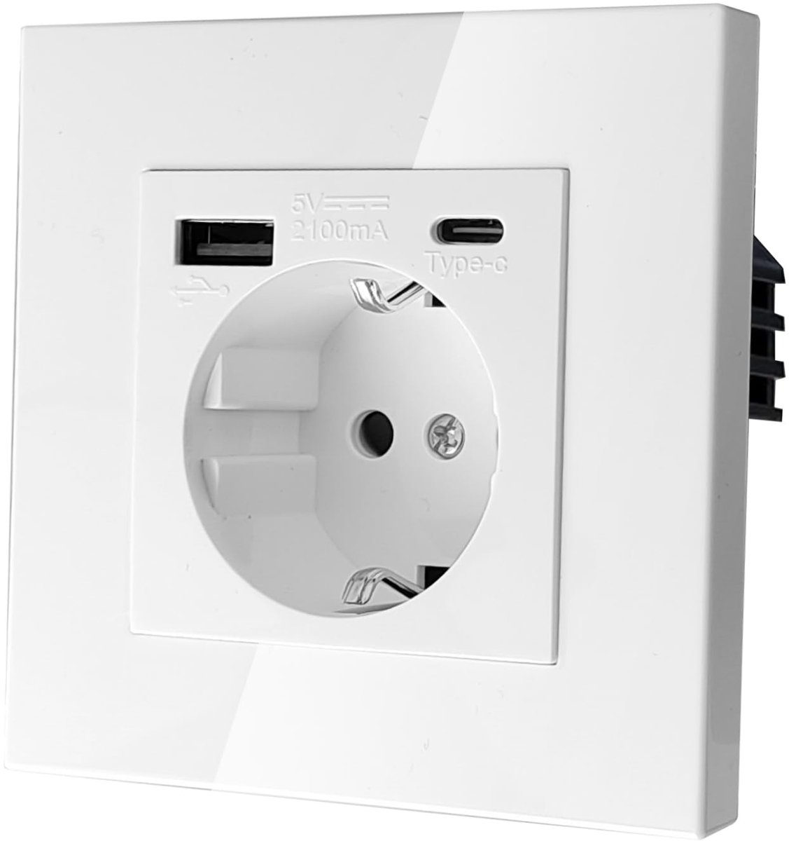 Thijox - 86 mm Wit Wandcontactdoos Schuko-stopcontact met USB (max. 2,1 A, 220 V), Type C - 3-in-1 Inbouwwandcontactdoos voor Thuis, Kantoor, Mobiele