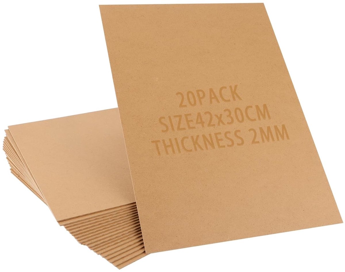 Set van 20 MDF Houten Panelen voor Creatieve Projecten, 42 x 30 cm, 2 mm Dikte, Ideaal voor Lasergraveren, Scrollzaag en CNC Router Modellen