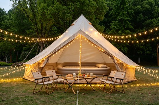 HAUSS SPOLE Tent - 300 x 300 x 200 cm - Waterdicht En Scheurvast Polyester - Beige - Voor 3-4 Personen Kamperen Met Kachelopening van hauss-spole — afbeelding 2