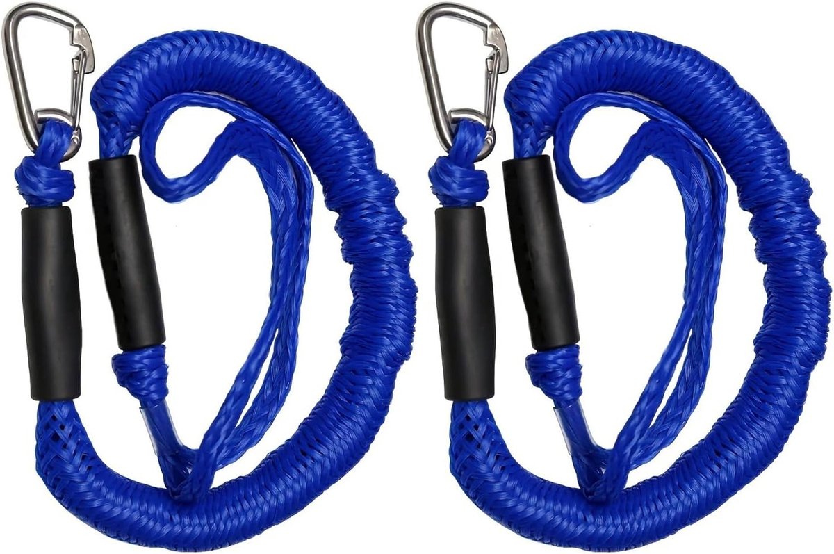 Aanmeerlijnen 2 stuks - Elastische touwen - Boot vastzetten - Schokbestendige klemmen - One size - Blauw