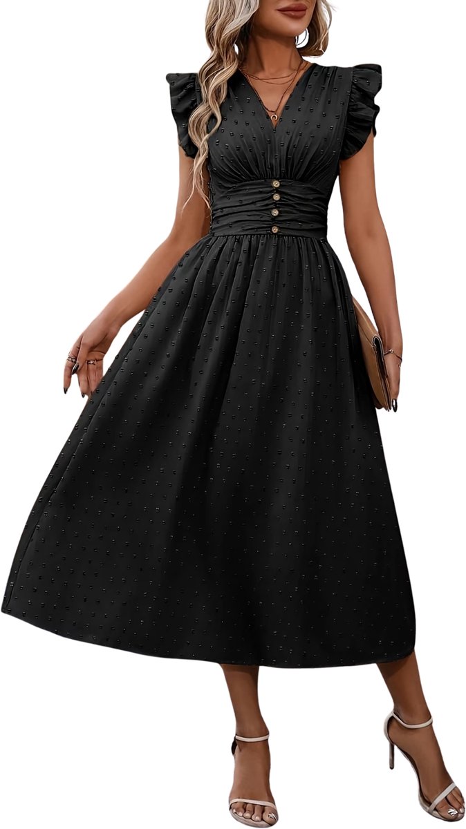 Currero Zomerjurk Dames Zomerjurken Volwassenen Vrouwen Midi Jurk Ibiza Stijl Sundress Dress XL Zwart