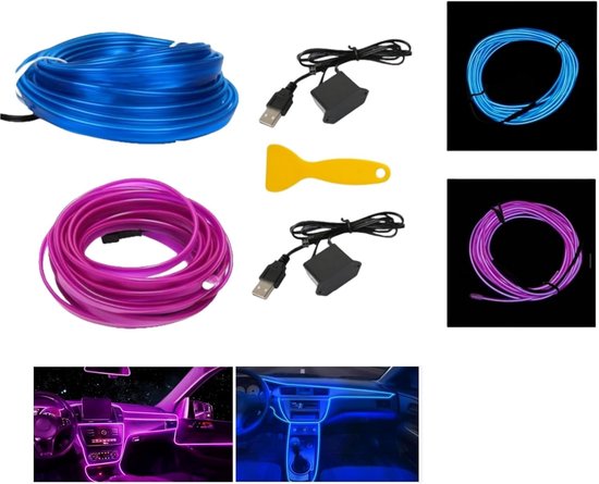 Interieurverlichting Strip - Sfeerverlichting LED - Auto Decoratie - Stille USB Driver - 2x 5 Meter - Blauw Paars