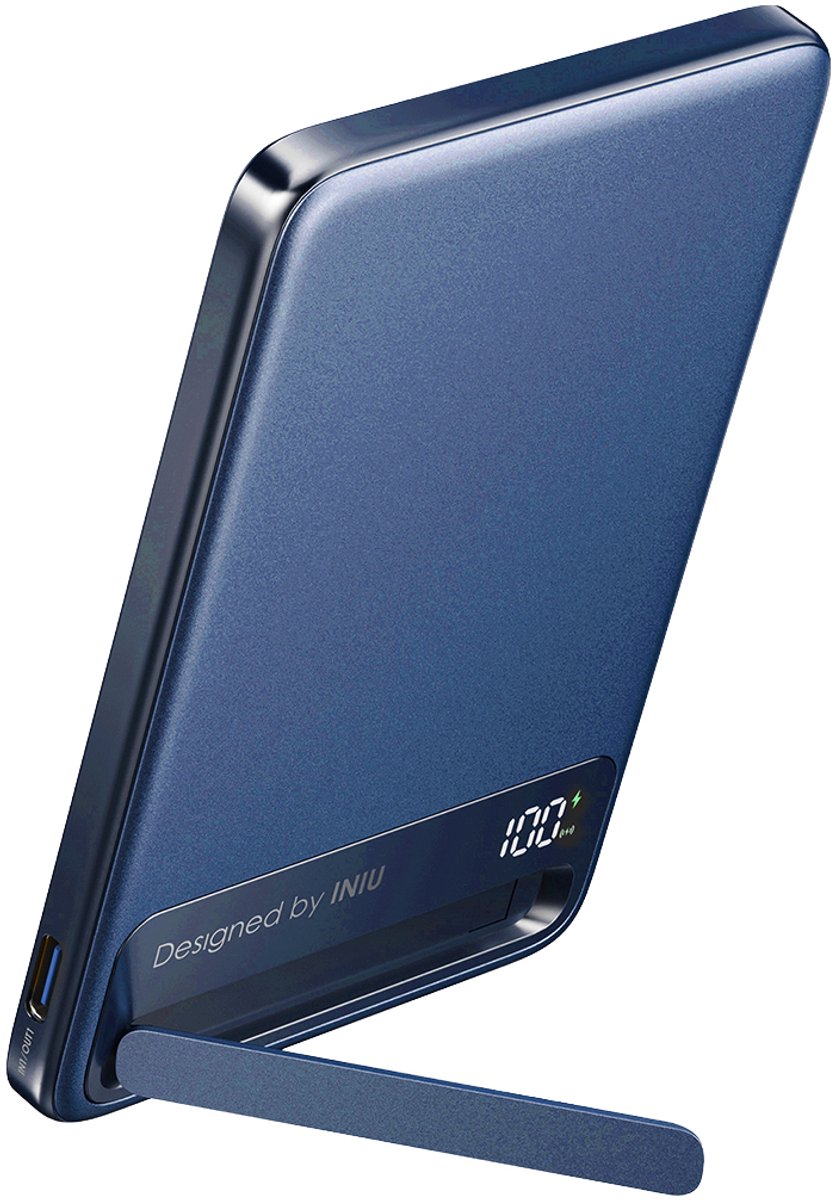 Iniu, Powerbank 5.000 mAh - Geschikt voor MagSafe - MagPro Slim Qi2 15W - Met Standaard & USB-C Kabel, Blauw