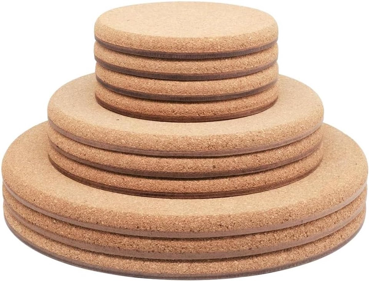 Kurk Plantenonderzetters - Plantenschotels Kurk - Tafels Beschermen - Dubbellaags Dikke Kurk - 10 15 19 cm - Natuurlijk