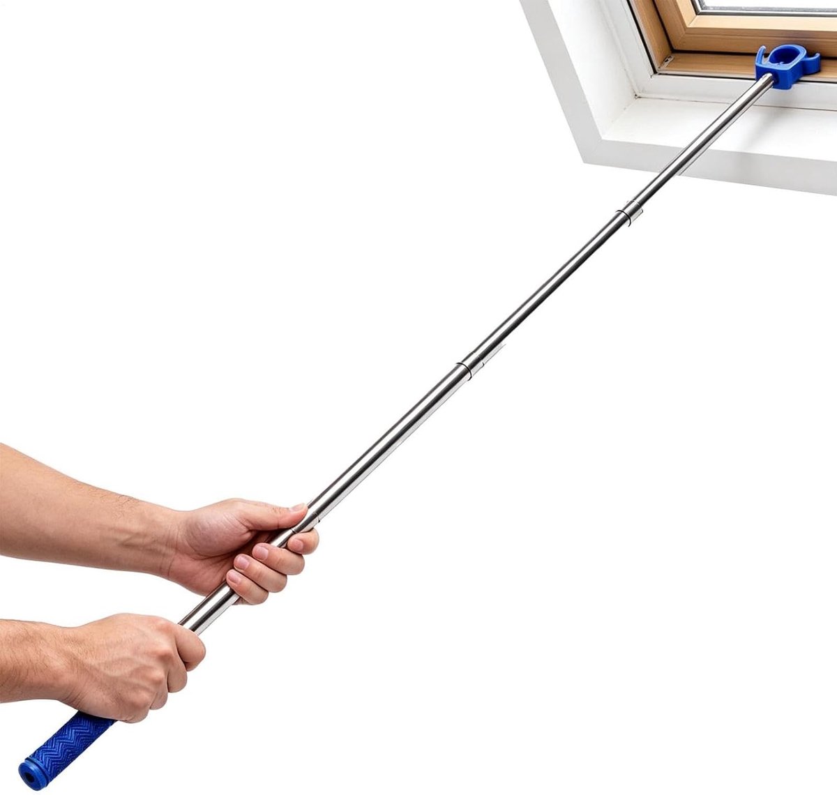 Raamopenerpaal - Jaloezie-opener staaf - Hoge ramen openen - Roestvrijstalen constructie - 152 cm - Zilver