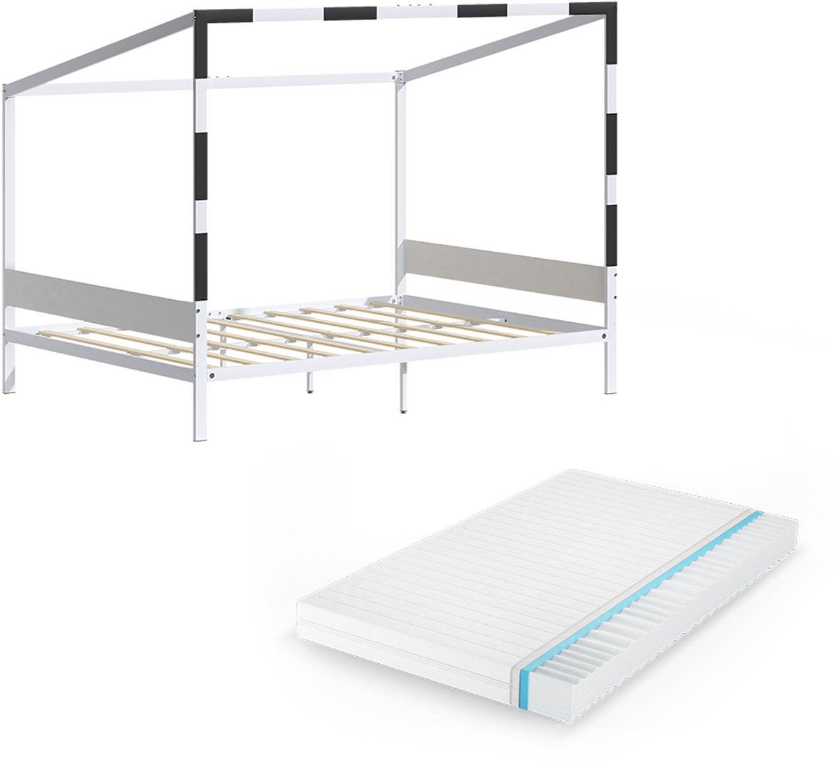 Vitalispa Kinderbed Goal, Wit/Zwart, 140x200 met matras