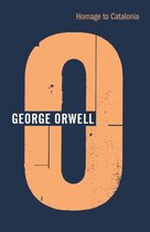 Boekomslag met een grote oranje 'O' en de tekst 'George Orwell' en 'Homage to Catalonia'.