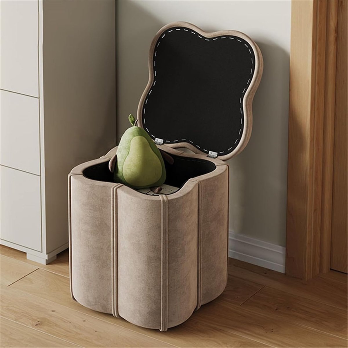 Opbergpoef - Gestoffeerde poef - Woonkamer opruimen - Afneembaar deksel - 45 cm hoog - Grijs
