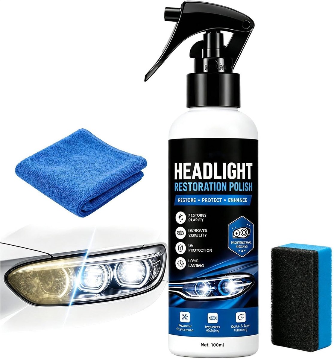 Koplamp Restauratie Kit - Koplamp Polijsten - Heldere Koplampen - UV Bescherming - 100 ml - N.v.t.