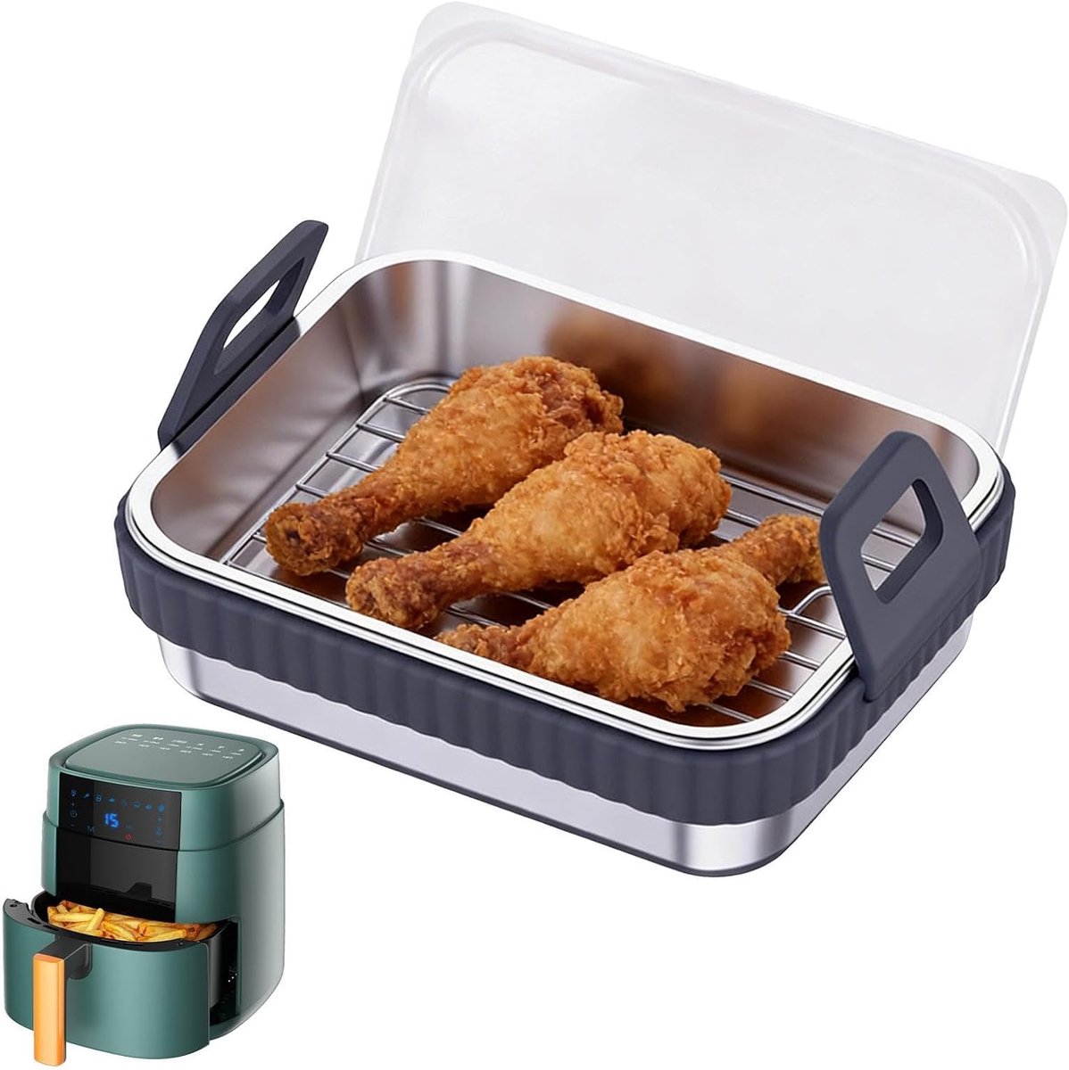 Airfryer Bakplaat Braadslede Mand Lekker Koken Antiaanbaklaag 20x15cm Grijs