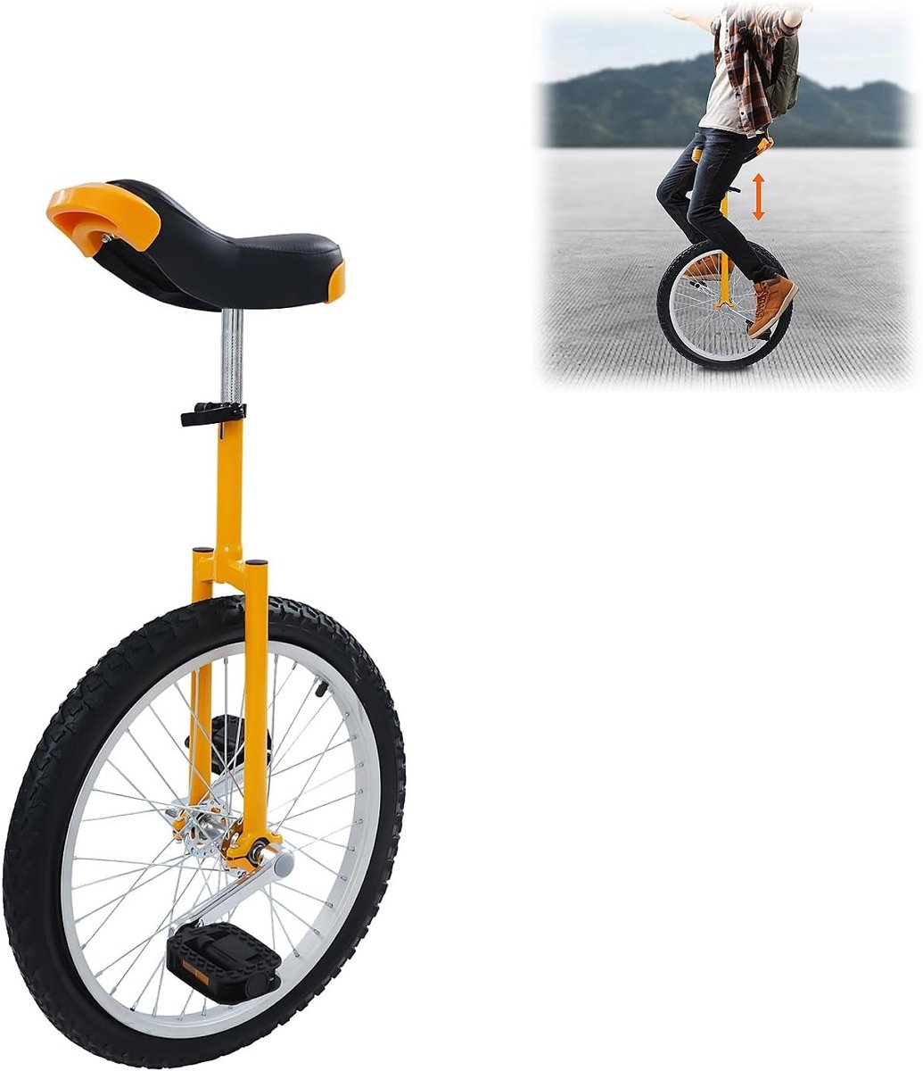 Unicycle 20 Inch - Eenwieler Balansfiets - Balans Training - Verstelbare Zadelhoogte - 1.55 - 1.75 m - Geel