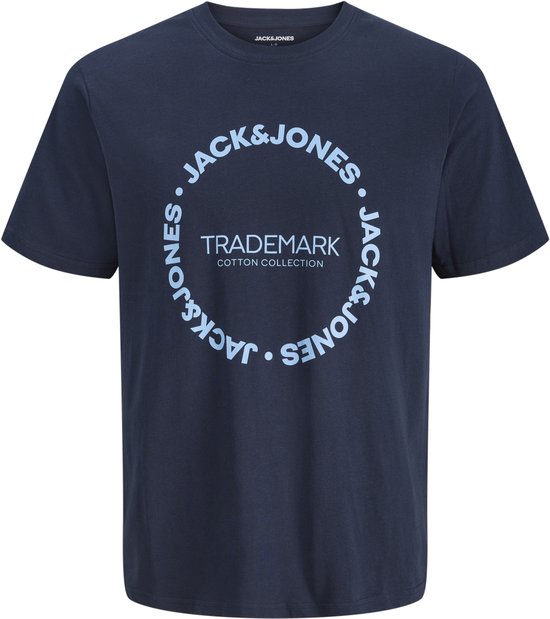 Donkerblauw katoenen T-shirt met ronde neklijn, met "JACK & JONES TRADEMARK COTTON COLLECTION" print.