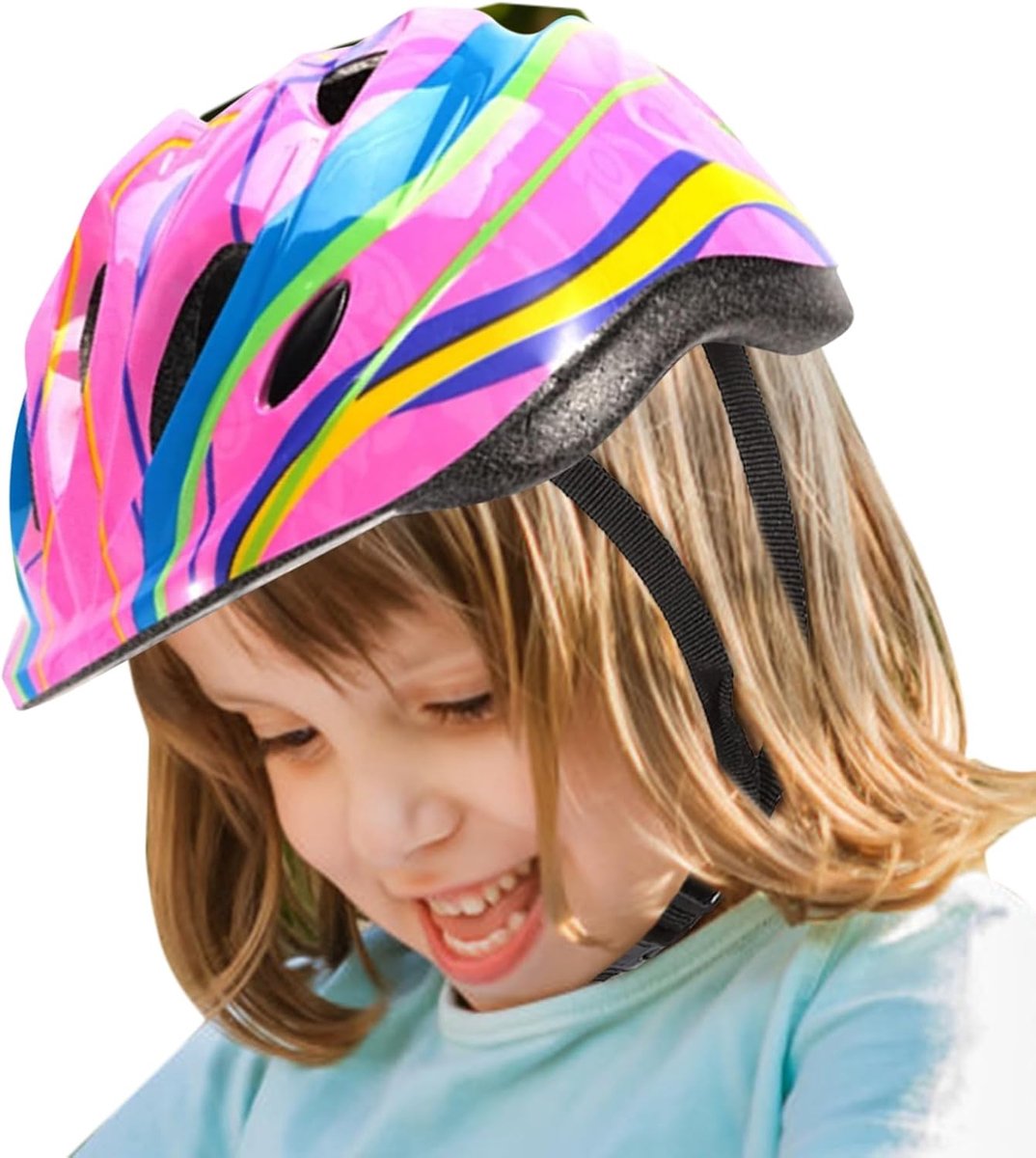Kinderfietshelm - Kinderhelm Fiets - Veilig Fietsen - Ademend Comfort - 52 cm - 58 cm - Regenboog roze